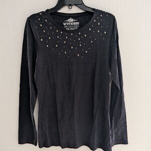 Witness Black Studded Long Sleeve Top